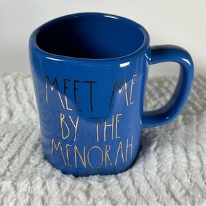 Rae Dunn MEET ME BY THE MENORAH Blue Mug Gold Lettering NEW